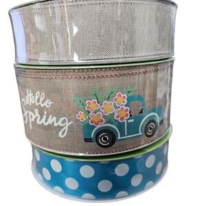 Members Mark Ribbon 50 Yards Wired Spring 1.5" 2.5" 3 Set Blue Truck Polka Dot B